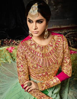 Green embroidered net salwar 4