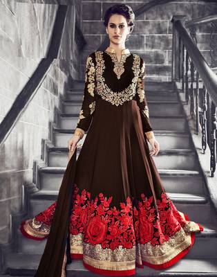 Brown embroidered georgette salwar 1