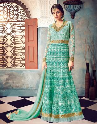 Sky-blue embroidered net salwar 1