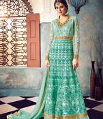 Sky-blue embroidered net salwar