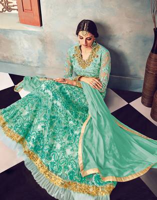 Sky-blue embroidered net salwar 2