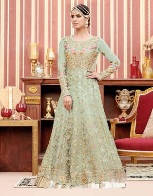 Light-blue embroidered net salwar 1