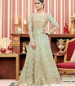 Light-blue embroidered net salwar