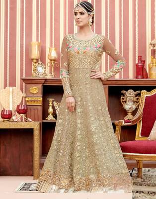 Beige embroidered net salwar 1
