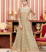 Beige embroidered net salwar