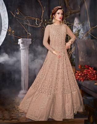 Peach embroidered net salwar 1