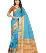 Light blue plain cotton silk saree with blouse