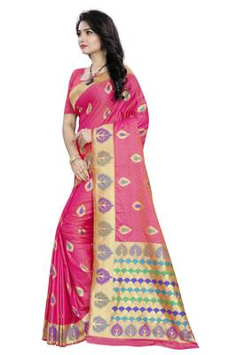 Peach plain art silk sarees saree with blouse 2