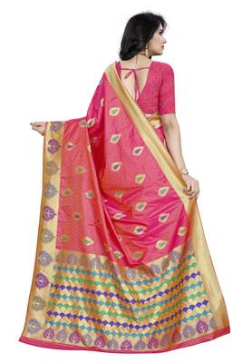 Peach plain art silk sarees saree with blouse 3