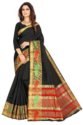 Black plain art silk sarees saree with blouse 1