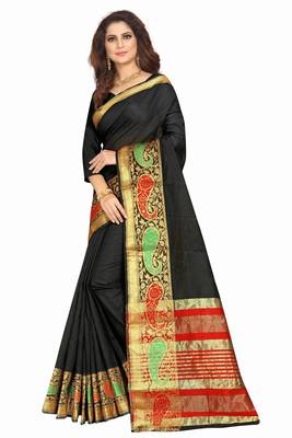Black plain art silk sarees saree with blouse 2