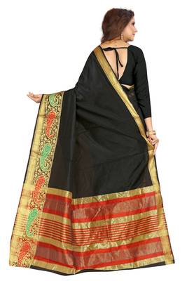 Black plain art silk sarees saree with blouse 3