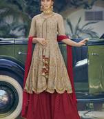 Beige Thread Embroidery Georgette Salwar