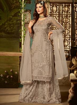 Beige Sequins Net Salwar 1