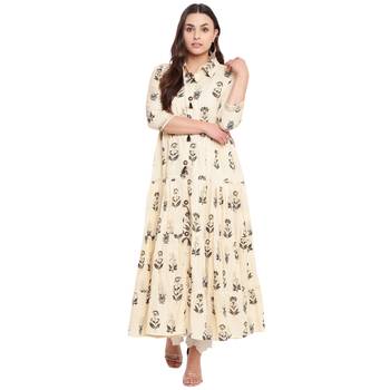 Beige printed cotton kurtas and kurtis 1