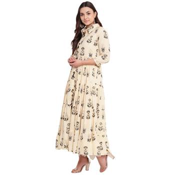 Beige printed cotton kurtas and kurtis 3