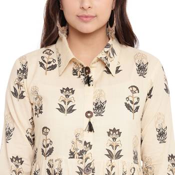 Beige printed cotton kurtas and kurtis 5