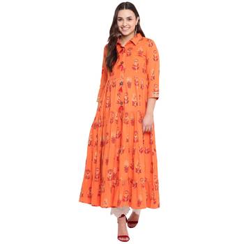 Orange printed cotton kurtas and kurtis 1