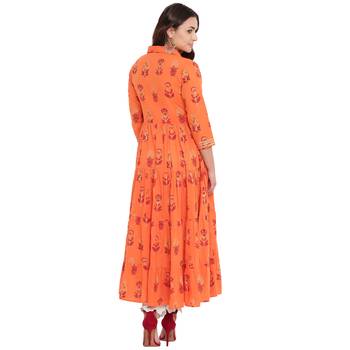 Orange printed cotton kurtas and kurtis 2