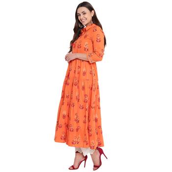 Orange printed cotton kurtas and kurtis 3