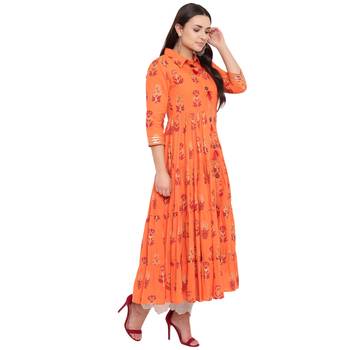 Orange printed cotton kurtas and kurtis 4