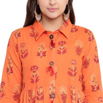 Orange printed cotton kurtas and kurtis 5