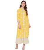 Yellow printed cotton kurtas and kurtis