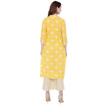Yellow printed cotton kurtas and kurtis 2