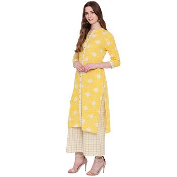 Yellow printed cotton kurtas and kurtis 3