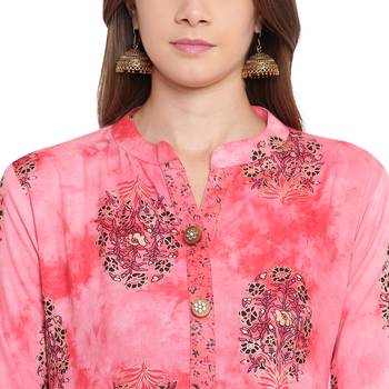 Pink printed rayon kurtas and kurtis 5