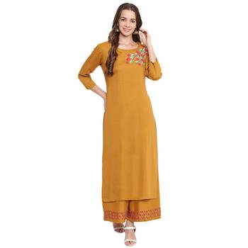 Yellow embroidered rayon kurtas and kurtis 1