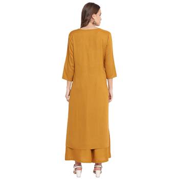 Yellow embroidered rayon kurtas and kurtis 2