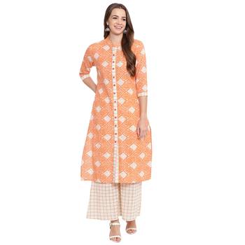 Orange printed cotton kurtas and kurtis 1