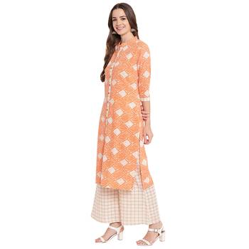 Orange printed cotton kurtas and kurtis 3
