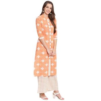 Orange printed cotton kurtas and kurtis 4