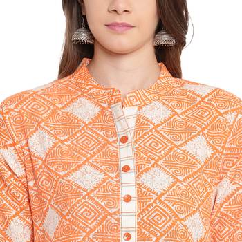 Orange printed cotton kurtas and kurtis 5