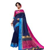 Navy blue woven cotton silk saree with blouse