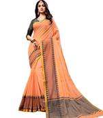 Peach woven cotton silk saree with blouse