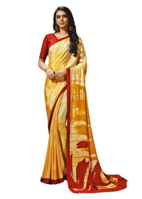 Rust  printed crepe saree with blouse 1