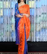 Orange And Blue Jamdani With All Over Thread Weave