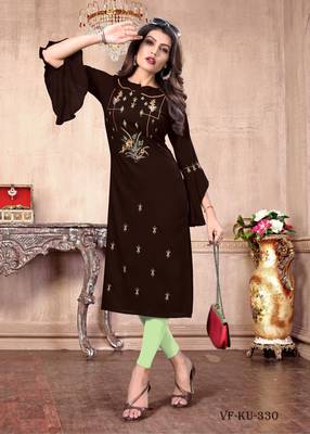 Brown embroidered rayon party-wear-kurtis 1