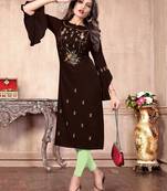 Brown embroidered rayon party-wear-kurtis