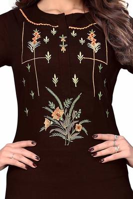 Brown embroidered rayon party-wear-kurtis 4