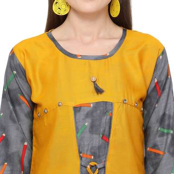 Mustard printed rayon party wear kurtis 5