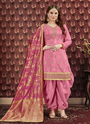 Pink embroidered uppada silk salwar 1