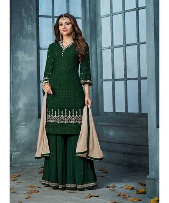 Green Embroidered Faux Georgette Semi Stiched Salwar With Dupatta 1
