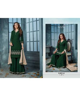 Green Embroidered Faux Georgette Semi Stiched Salwar With Dupatta 3