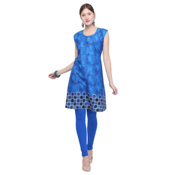 Blue printed rayon party wear kurtis 2