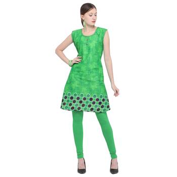 Green printed rayon party wear kurtis 1