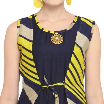 Blue printed rayon party wear kurtis 5